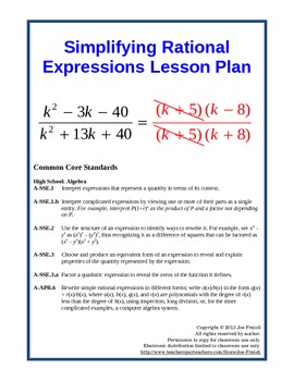 Preview of Simplifying Rational Expressions Lesson Plan