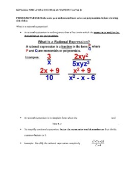 Preview of Simplifying Rational Expressions (Notes & Video)