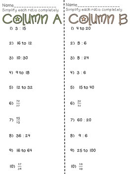 6th Grade Math Simplifying Ratios Partner Practice by Miss Ks Way