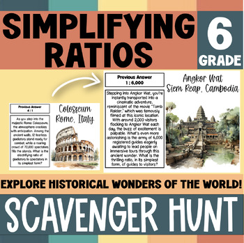 Preview of Simplifying Ratios | Scavenger Hunt | 6th Grade | 6.RP.A.1 | Ancient Wonders
