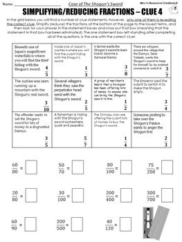 Simplifying (Reducing) Fractions Math Mystery Activity - 4th Grade