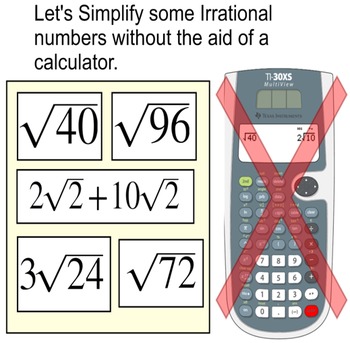 Preview of Simplifying Roots without a Calculator 2 Lessons and 4 Assignments for SMART
