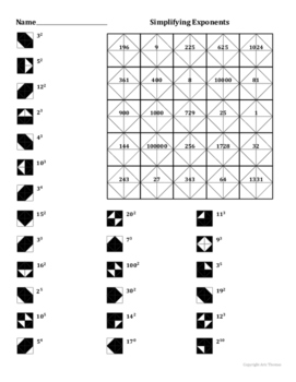 Preview of Simplifying Simple Exponents Coloring Worksheet