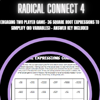 Preview of Simplifying Square Root Expressions Connect 4