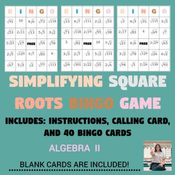 Preview of Simplifying Square Roots BINGO Math Game: Algebra II