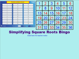 Simplifying Square Roots Bingo for the SMARTboard