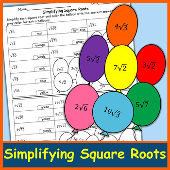 Preview of Simplifying Square Roots Color by Number