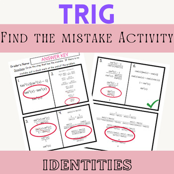 Preview of Simplifying Trig Expressions - Find the Mistake (Trig Expressions Activity)