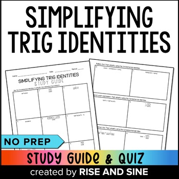 Preview of Simplifying Trig Identities Study Guide and Quiz