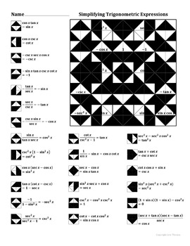 Simplifying Trigonometric Expressions Color Worksheet by Aric Thomas