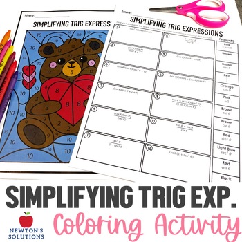 Preview of Simplifying Trigonometric Expressions Color by Number Valentine's Day Activity