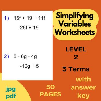 Preview of Simplifying Variables Worksheets -Addition and Subtraction -Algebraic Expression