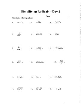 unit 6 homework 10 simplifying radicals answer key