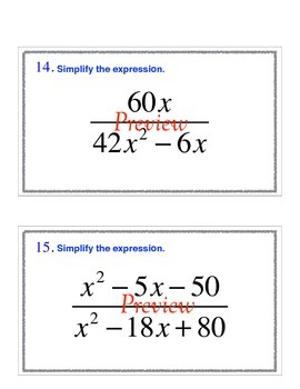 Preview of Simplifying rational expressions task cards