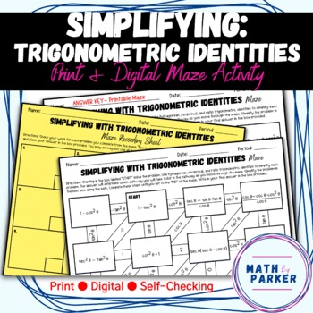 Preview of Simplifying with Trigonometric Identities Maze (Print & Digital Activity)