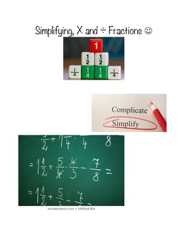 Preview of Simplifying (x & ÷) Fractions Distance Learning Lesson and Practice Problems 80+