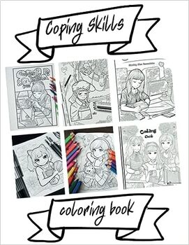 Preview of Simply Mindful Coloring Book of 40 illustrations accompanied coping skills
