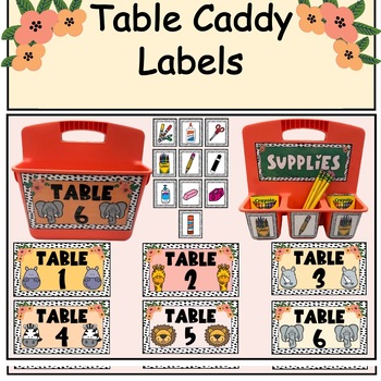 Preview of Simply Safari Inspired Caddy Labels, Jungle Animals, Easy Prep