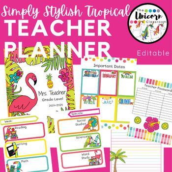 Preview of Tropical Teacher Planner 2024-2025 School Year | Planning Notebook | FREE Update
