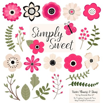 Simply Sweet Vector Flowers & Stems Clipart in Hot Pink by AmandaIlkov