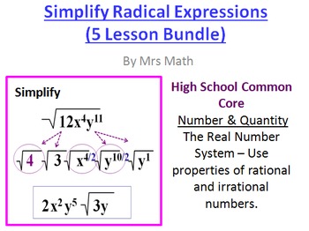 Preview of Simplying Radical Expressions Powerpoints 5-Lesson Pack