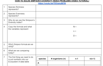 Preview of Simpson's Diversity Index Ecosystem Video Tutorial