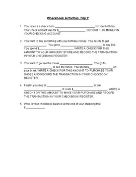 Preview of Simulation: Checkbook Activities-Day 2 (of 4)