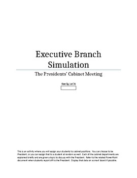 Preview of Simulation for the Executive Branch or the President's Cabinet