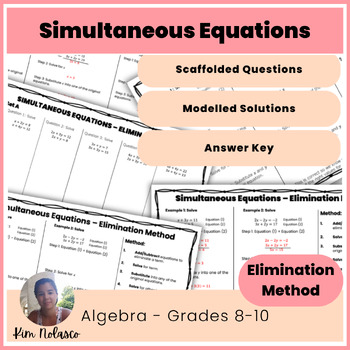 Preview of Systems of equations Simultaneous Equations Elimination Method Algebra