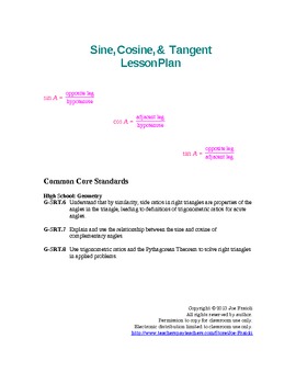 Preview of Sine, Cosine & Tangent Lesson Plan