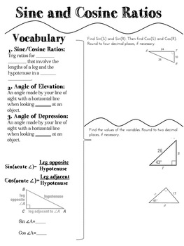 Preview of Sine and Cosine Ratio Doodle Notes