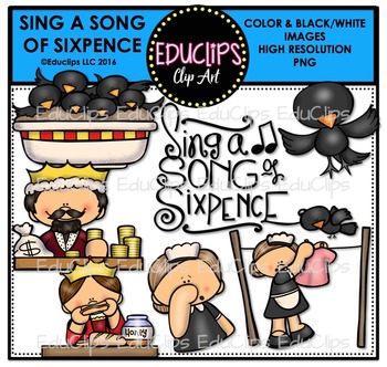 Preview of Sing A Song Of Sixpence Nursery Rhyme Clip Art Bundle {Educlips Clipart}