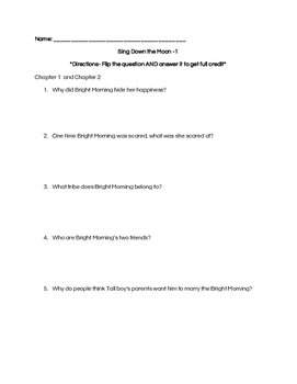 Preview of Sing Down the Moon comprehension questions