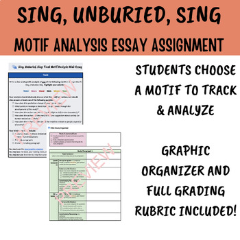 Preview of Sing, Unburied, Sing Motif Analysis Mini-Essay (w/ graphic organizer & rubric!)
