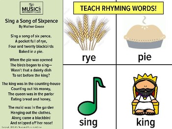 Nursery Rhyme Rhyming Cards Sing A Song Of Sixpence Music