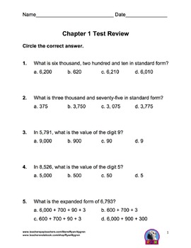 Singapore 3rd Grade Chapter 1 Math Test Review (6 pages
