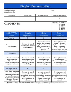 Preview of Singing Assessment / Part Test Rubric for Choir Programs