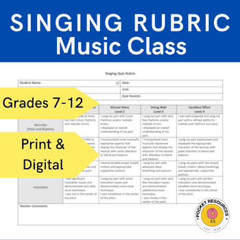 Preview of Singing Assessment - Rubric