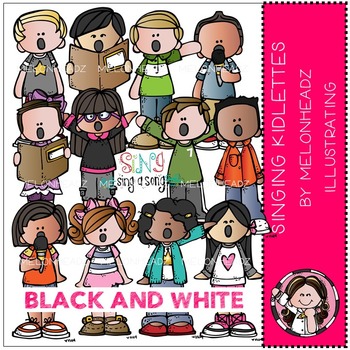 Singing Kidlettes clip art - BLACK AND WHITE- by Melonheadz by Melonheadz