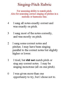 Preview of Singing-Pitch Rubric