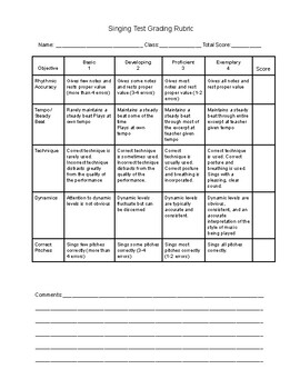 Preview of Singing Test- Grading Rubric