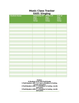 Preview of Singing Tracker-Rubric Included