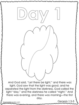 Single Bible Curriculum Worksheet. Days of Creation Day 1 ...