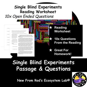 Preview of Single Blind Experiments Reading Worksheet **Editable**
