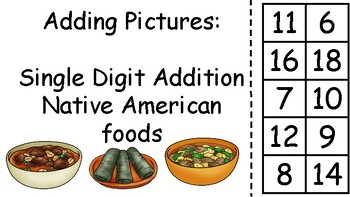 Preview of Single Digit Addition Adapted Book (Native American Heritage Month Foods)