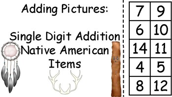 Preview of Single Digit Addition Adapted Book (Native American Heritage Month Items)