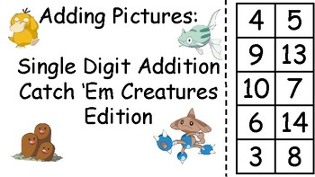 Preview of Single Digit Addition Catch 'Em Creatures Adapted Book 2