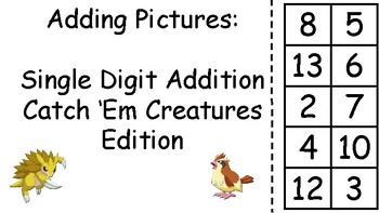 Preview of Single Digit Addition Catch 'Em Creatures Adapted Book