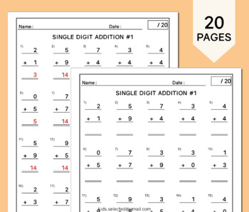 Preview of Single Digit Addition Practice Page Number 1-9 Math Adding Worksheet 1 One Set