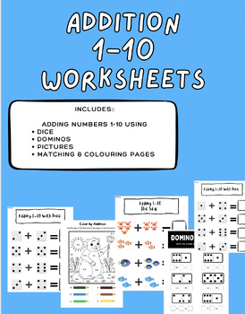 Preview of Single Digit Addition, Sums 1-10 Worksheets, Addition Worksheets 1-10